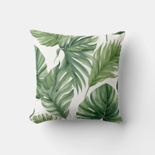 Elegant Watercolor Green Tropical Leaves Pattern Cushion
