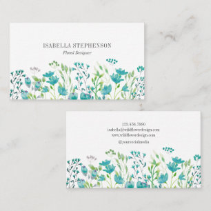 Elegant Watercolor Green Wildflower Business Card