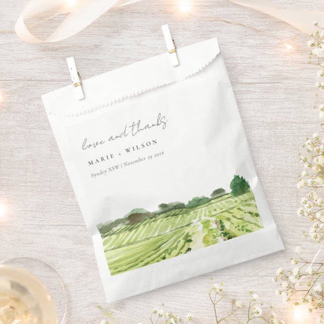 Elegant Watercolor Green Winery Vineyard Wedding Favour Bag (Clipped)