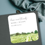 Elegant Watercolor Green Winery Vineyard Wedding Square Sticker<br><div class="desc">Rustic Watercolor Winery Vineyard Theme Collection.- it's an elegant script watercolor Illustration of vineyard lively green in colour,  Perfect for your Vineyard destination wedding & parties. It’s very easy to customise,  with your personal details. If you need any other matching product or customisation,  kindly message via Zazzle.</div>