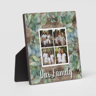 Elegant watercolor greenery 4 photo template plaque