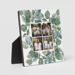 Elegant watercolor greenery 4 photo template plaque