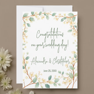 Elegant Watercolor Greenery and White Floral Card