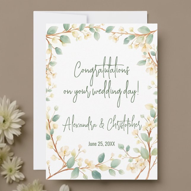 Elegant Watercolor Greenery and White Floral Card (Creator Uploaded)