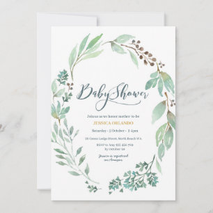 Elegant Watercolor Greenery Baby Shower Invitation