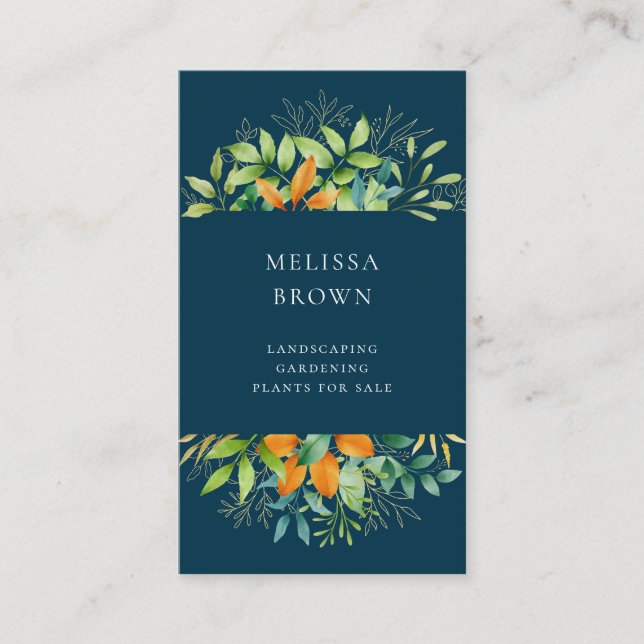 Elegant Watercolor Greenery Botanical Vertical Business Card (Front)