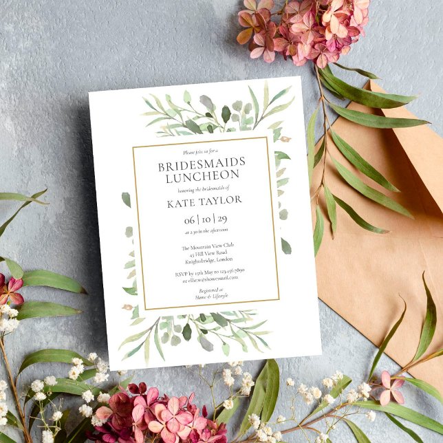 Elegant Watercolor Greenery Bridesmaids Luncheon Invitation (Creator Uploaded)