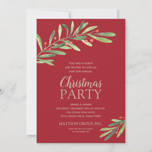 Elegant Watercolor Greenery Christmas Invitations (Front)
