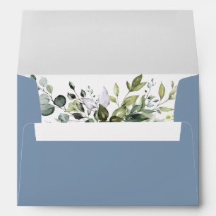 Elegant Watercolor Greenery Dusty Blue Wedding Envelope