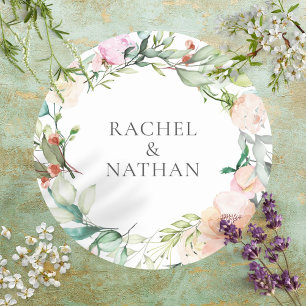 Elegant Watercolor Greenery Floral Classic Round Sticker