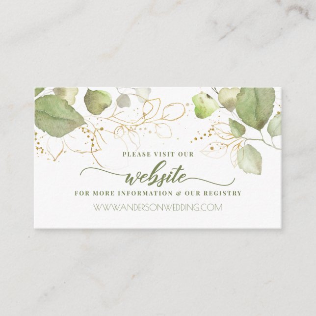 Elegant Watercolor Greenery Floral Wedding Website Enclosure Card (Front)