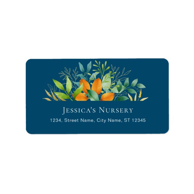 Elegant Watercolor Greenery Foliage Botanical Blue Label (Front)