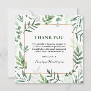 Elegant Watercolor Greenery Funeral Thank You Card