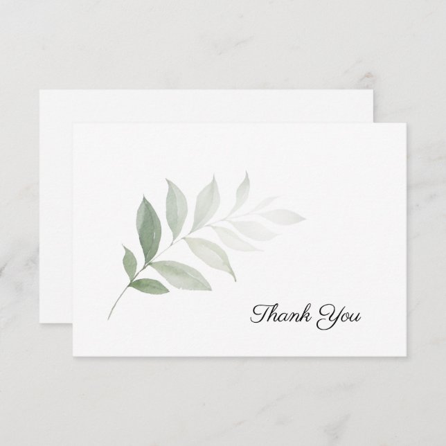 Elegant Watercolor Greenery Funeral Thank You Card (Front/Back)