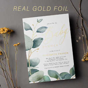 Elegant watercolor greenery gold baby shower