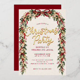 Elegant Watercolor Greenery Gold Christmas Party