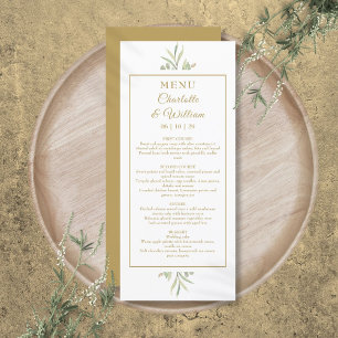 Elegant Watercolor Greenery Gold Dinner Menu