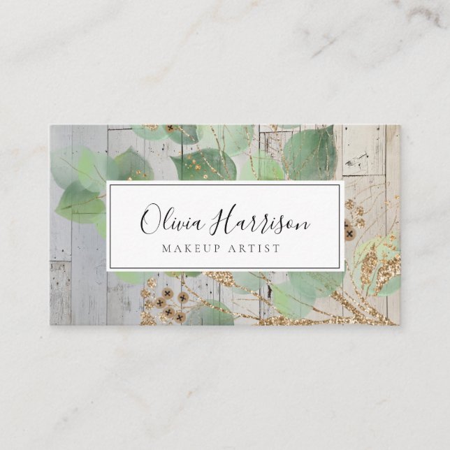 Elegant Watercolor Greenery Gold Leaf  Business Ca Business Card (Front)