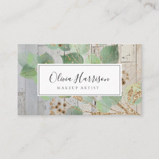 Elegant Watercolor Greenery Gold Leaf  Business Ca Card