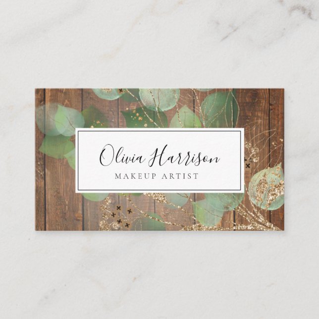 Elegant Watercolor Greenery Gold Leaf   Business Card (Front)