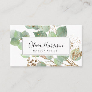 Elegant Watercolor Greenery Gold Leaf Business Card