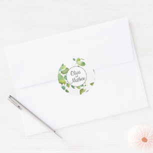 Elegant watercolor greenery green botanical classic round sticker