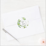 Elegant watercolor greenery green botanical classic round sticker<br><div class="desc">Watercolor eucalyptus greenery green foliage. Perfect for spring, summer, or fall events. Beautiful green foliage watercolor artwork for country, boho, garden, and floral theme occasions. To get started changing names and event details, click on "Personalise this template" and edit the wording in the template boxes. To access the more advanced...</div>
