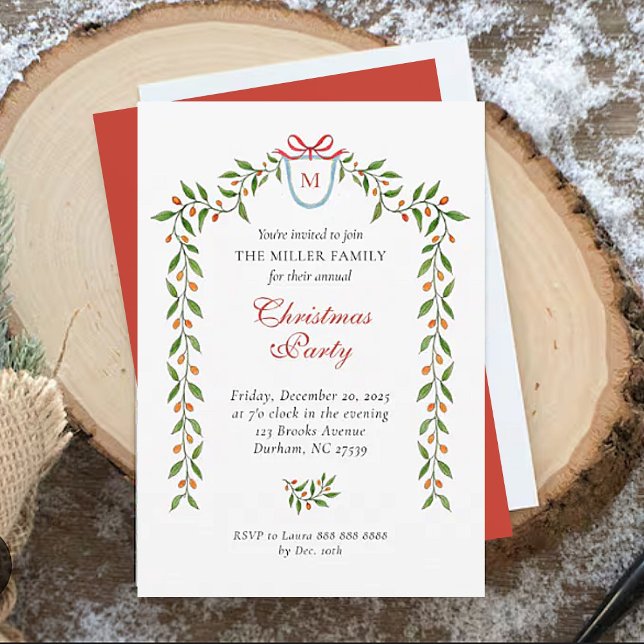 Elegant watercolor greenery Holiday party Announcement (Creator Uploaded)