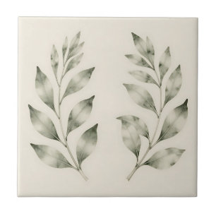 Elegant Watercolor Greenery Laurel Branches Ceramic Tile