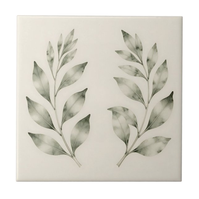 Elegant Watercolor Greenery Laurel Branches Ceramic Tile (Front)