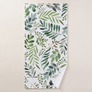 Elegant Watercolor Greenery Leaves Painting  Bath Towel Set