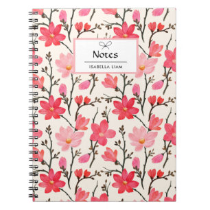 Elegant Watercolor Greenery Pink Flowers Pattern Notebook