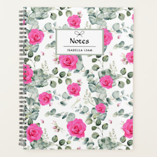 Elegant Watercolor Greenery Pink Flowers Pattern Planner