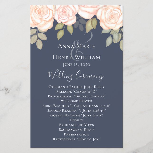 Elegant Watercolor Greenery Rose Wedding Program (Front)