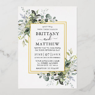 Elegant Watercolor Greenery Wedding 2 Frame Gold