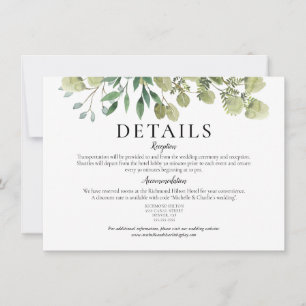 Elegant Watercolor Greenery Wedding Details Invitation