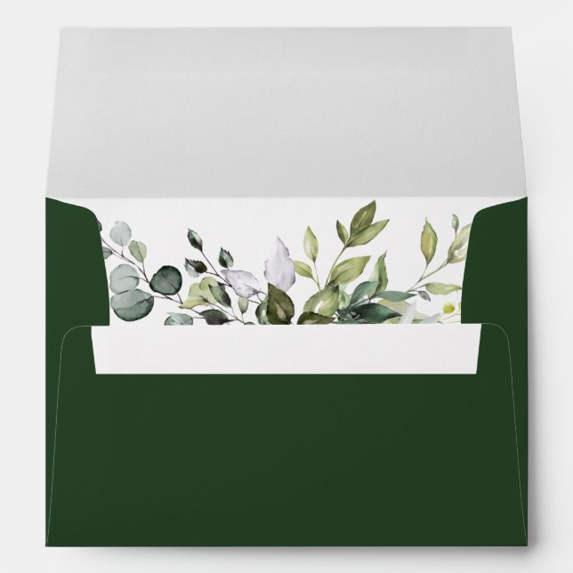 Elegant Watercolor Greenery Wedding Green Envelope (Back (Bottom))