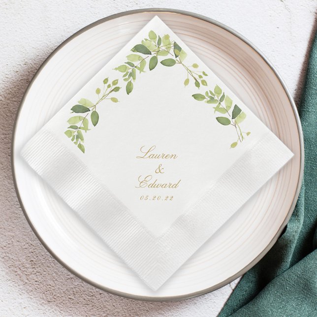 Elegant Watercolor Greenery Wedding Napkin (Creator Uploaded)