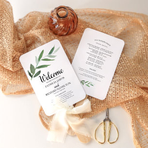 Elegant Watercolor Greenery Wedding Program Fan