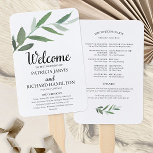 Elegant Watercolor Greenery Wedding Programs Hand Fan