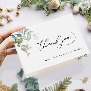 Elegant Watercolor Greenery Wedding Thank You Card