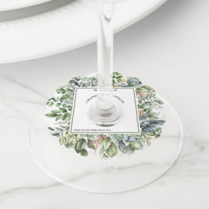 Elegant Watercolor Greenery Wedding Wine Glass Tag