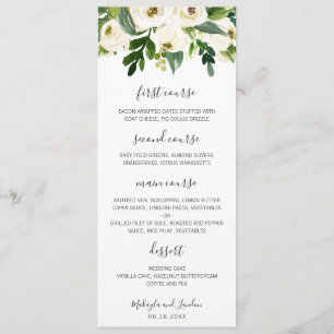 Elegant Watercolor Greenery White Floral Wedding Menu