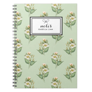 Elegant Watercolor Greenery White Flowers Pattern Notebook