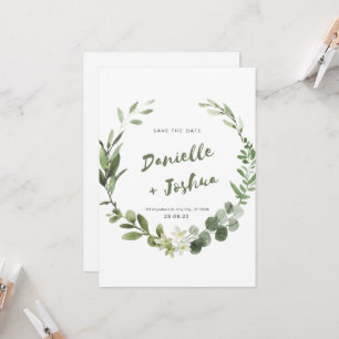 Elegant Watercolor Greenery Wreath Save The Date C Invitation