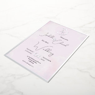 Elegant Watercolor Grey Lovebirds & Pink Wedding