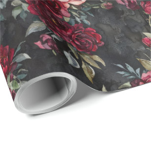 Elegant Watercolor Halloween Floral Wrapping Paper
