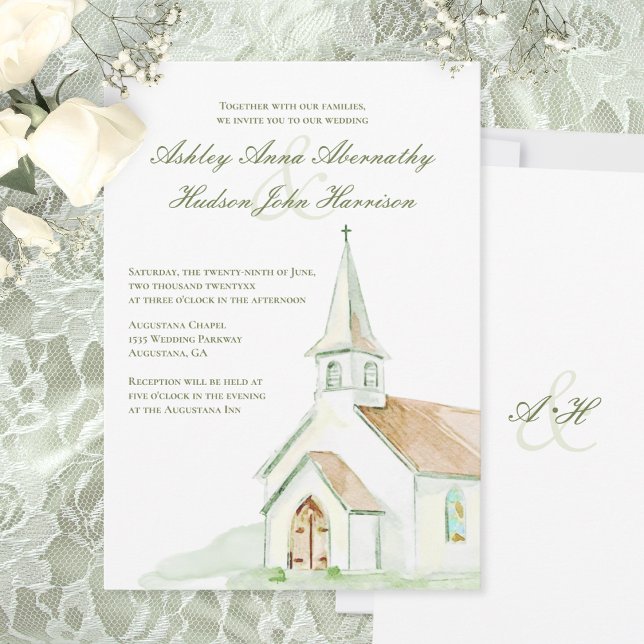 Elegant Watercolor Hand-painted Chapel Wedding  Invitation (Creator Uploaded)