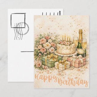 Elegant Watercolor Happy Birthday Illustration Postcard