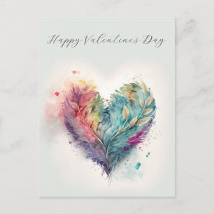 Elegant Watercolor Heart Valentines Day Postcard